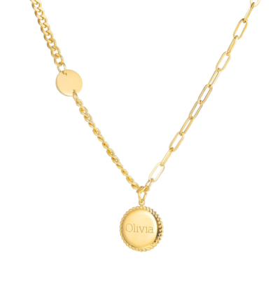 KAYA sieraden Ketting met Naam 'Braided Disc' | Stainless Steel