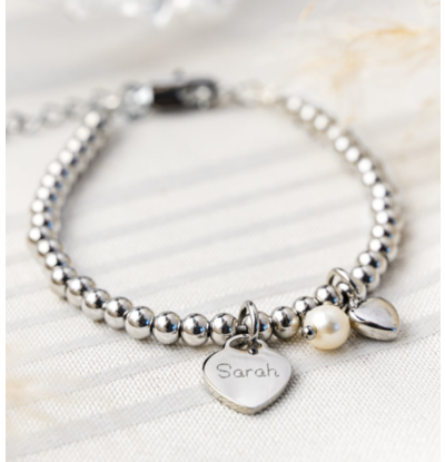 KAYA sieraden Bracelet 'Cute Balls' Engrave Heart & Pearl & Heart