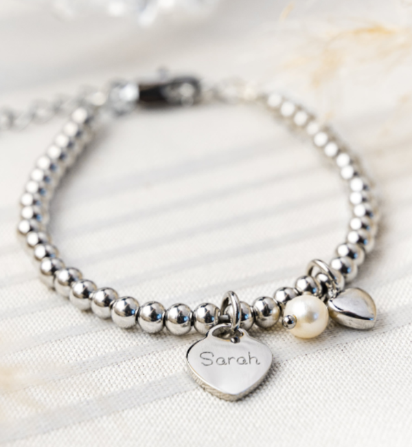 KAYA sieraden Bracelet 'Cute Balls' Engrave Heart & Pearl & Heart