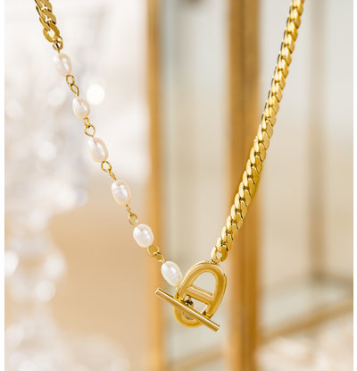 KAYA sieraden Pearl necklace 'Vintage' with clasp | Stainless Steel