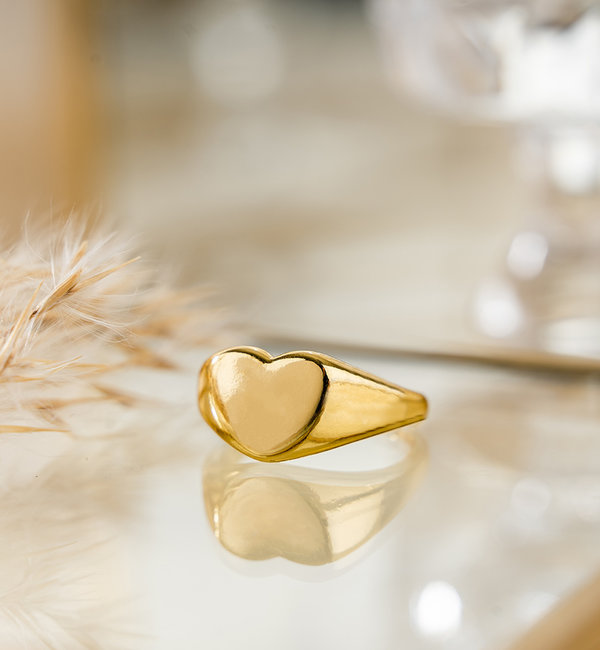 KAYA sieraden Stainless Steel Signet Ring 'Chunky Heart'