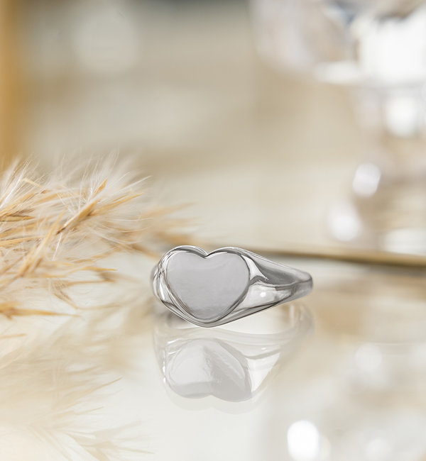 KAYA sieraden Stainless Steel Signet Ring 'Chunky Heart'