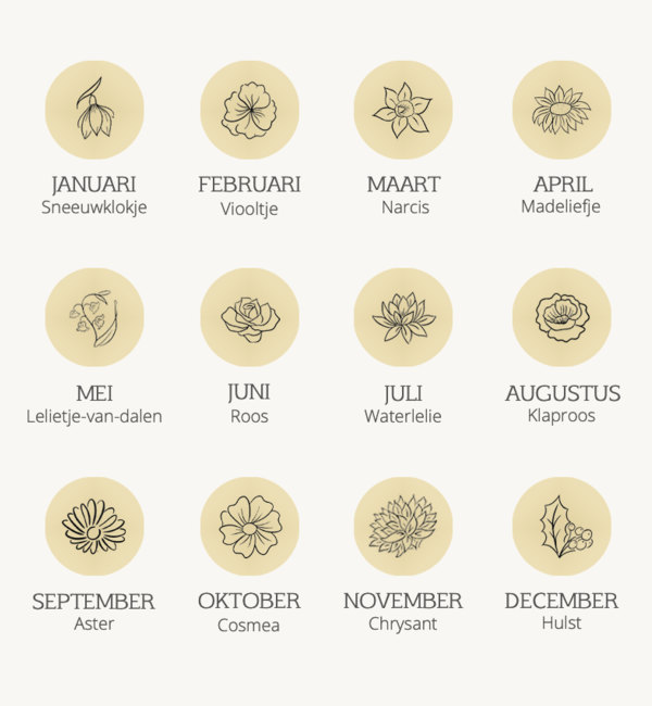 KAYA sieraden Cuff bracelet ‘Classic’ with birth flower and name