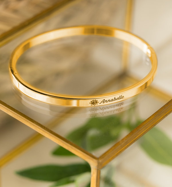 KAYA sieraden Cuff bracelet ‘Classic’ with birth flower and name