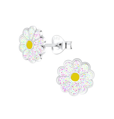 KAYA sieraden Silver children’s earrings ‘Daisy’ with glitter