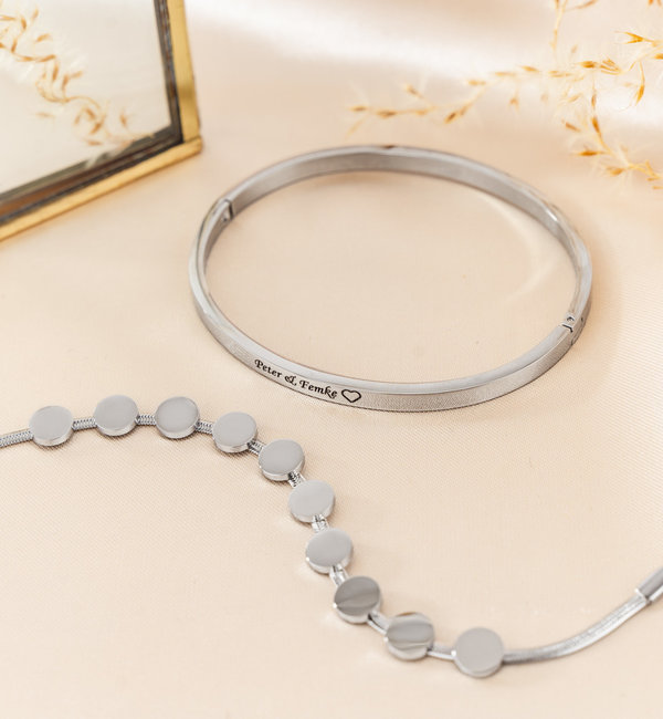 KAYA sieraden Set Slavenarmband  'Munten' met gravure | Stainless Steel