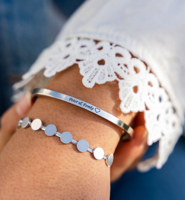 KAYA sieraden Set Slavenarmband  'Munten' met gravure | Stainless Steel