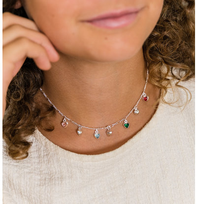 KAYA sieraden Silver charm necklace with 7 colored hearts | Sterling silver