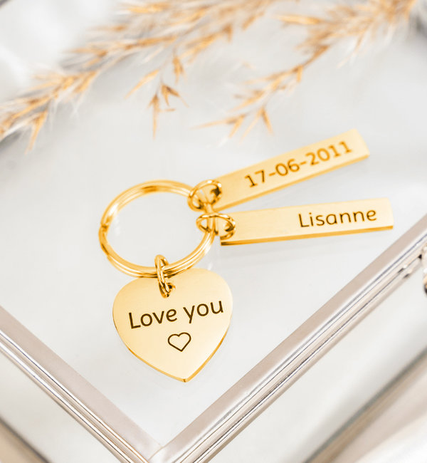 KAYA sieraden Keyring Heart with Name Charms | Choose your Charms