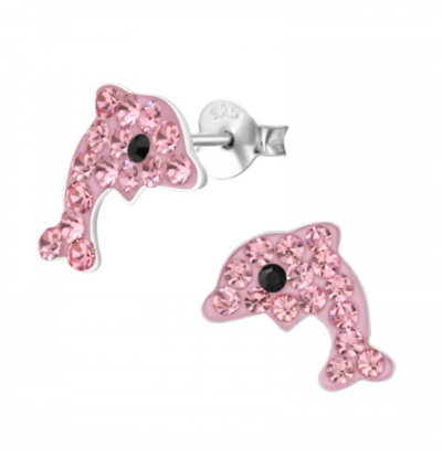 KAYA sieraden Silver children’s earrings ‘Dolphins’ – Pink