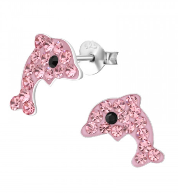 KAYA sieraden Silver Children's Earrings 'Dolphins' - Pink