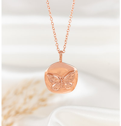 KAYA sieraden Ketting 'Gladde Munt' met Vlinder I Rosé