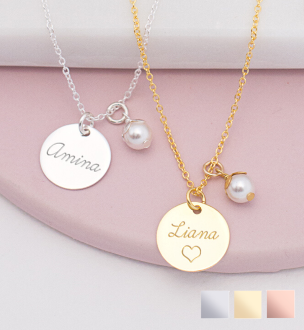 KAYA sieraden Necklace with name ‘Disc & Little Pearl’