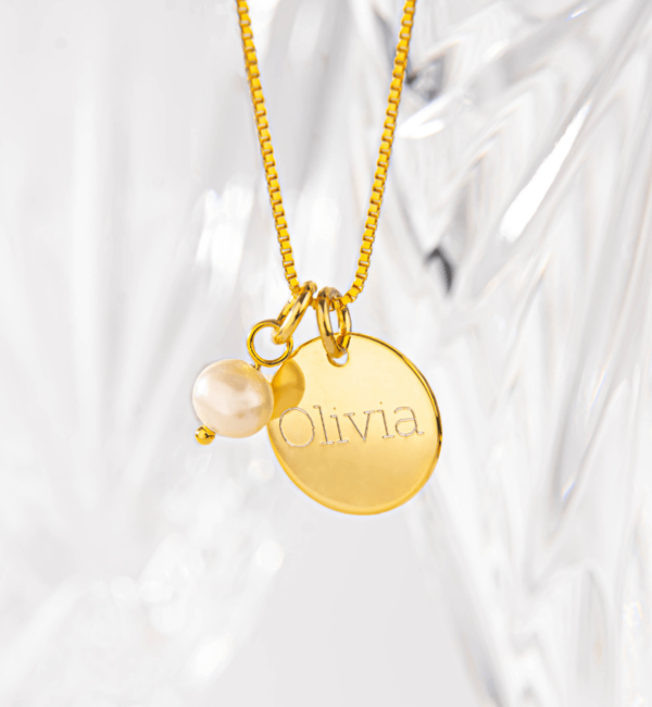 KAYA sieraden Necklace with name ‘Disc & Little Pearl’