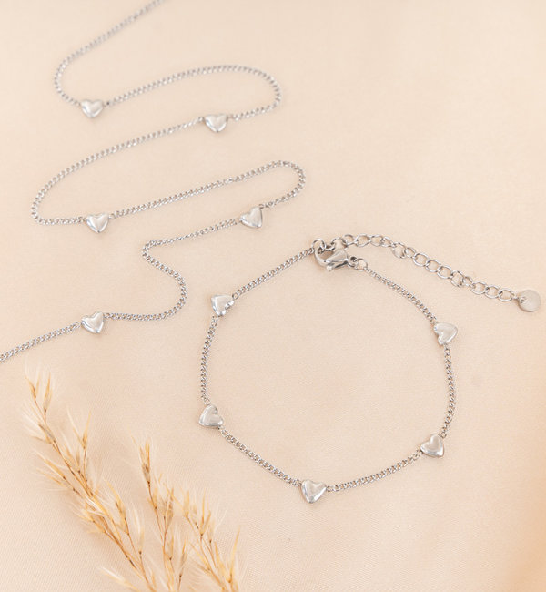 KAYA sieraden Valentine’s set necklace and bracelet ‘Little Hearts’ | Stainless Steel