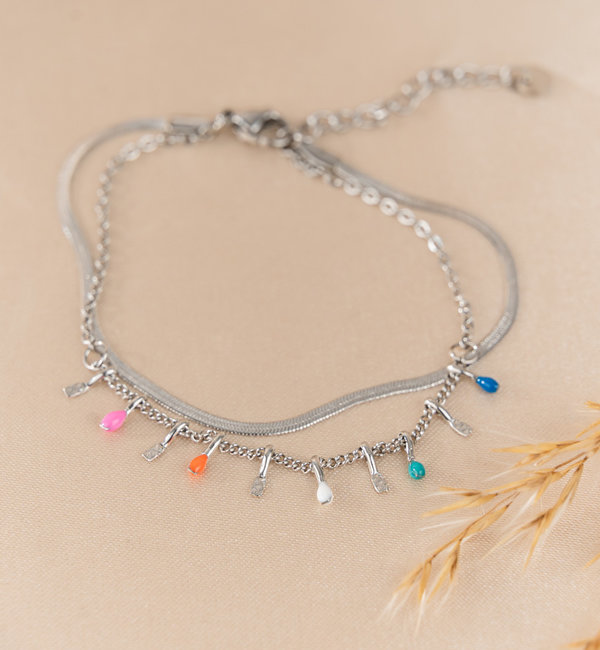 KAYA sieraden Armband 'Little Bars' met Kleurtjes | Stainless Steel