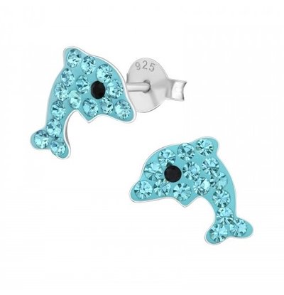 KAYA sieraden Silver children’s earrings ‘Dolphins’ – Blue