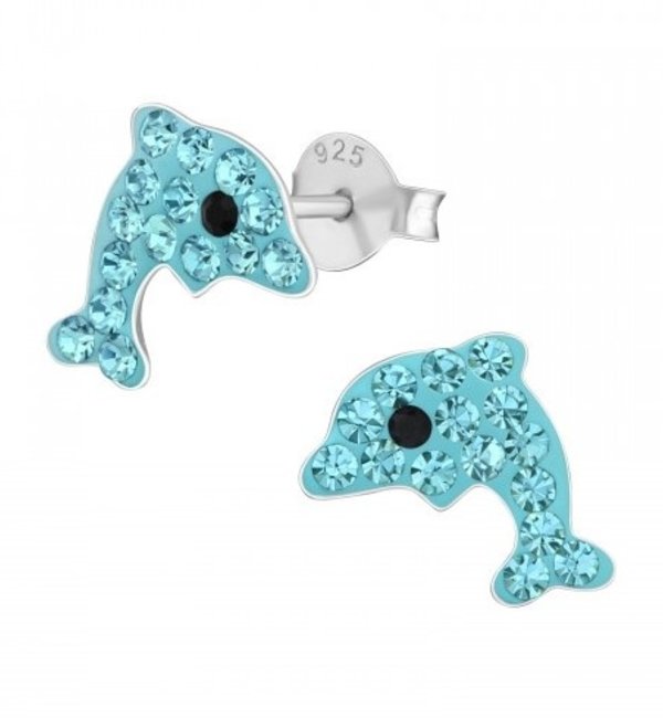 KAYA sieraden Silver Children's Earrings 'Dolphins' - Blue