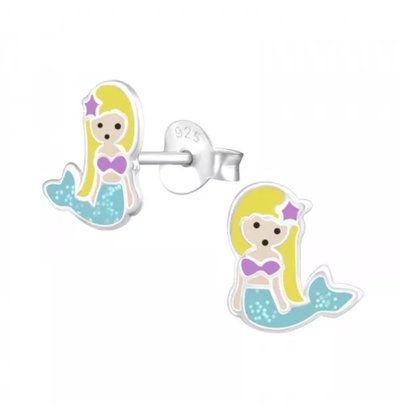 KAYA sieraden Silver children’s earrings ‘Mermaid’ with light blue glitter tail