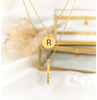 KAYA sieraden Personalized Necklace ‘Elegant Bar’ with Disc | Stainless Steel