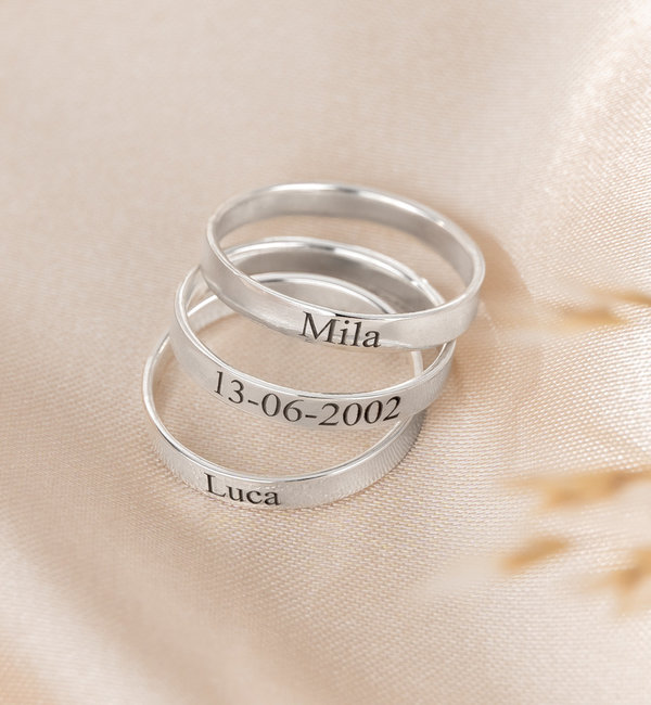 KAYA sieraden Silver stacking ring with text