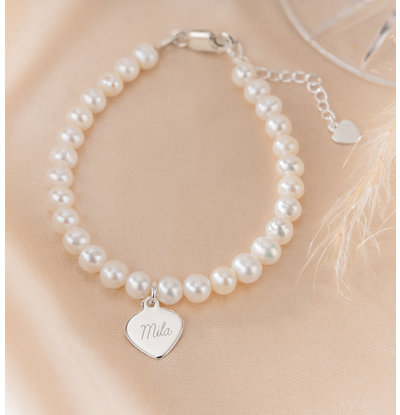 KAYA sieraden Silver Pearl Bracelet Pure I with Name