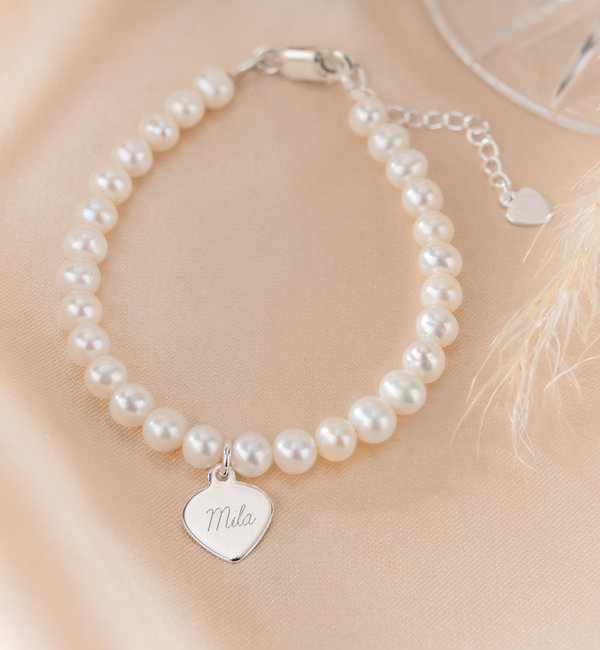 KAYA sieraden Silver Pearl Bracelet Pure I with Name