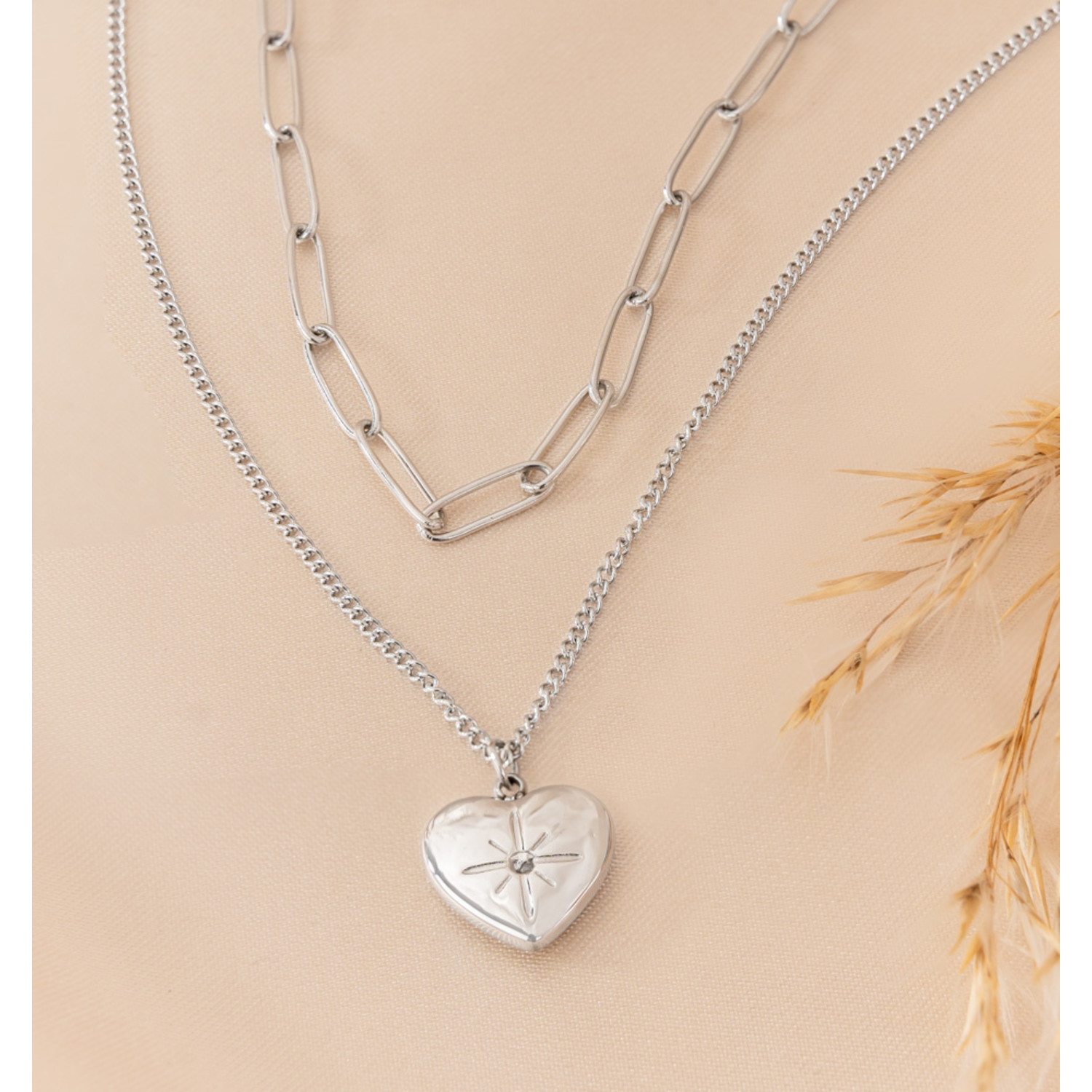 Stainless steel goldplated kinderketting met hanger met zirkonia | -NL