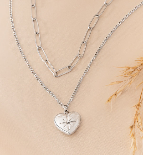 KAYA sieraden Chain necklace ‘Diamond Heart’ layered | Stainless Steel
