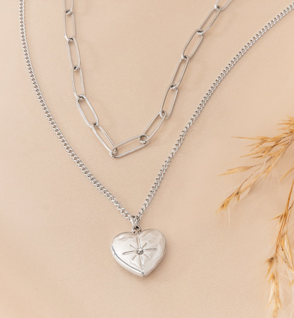KAYA sieraden Schakelketting 'Diamond Heart' Layered | Stainless Steel