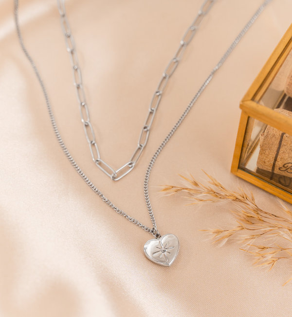 KAYA sieraden Chain necklace ‘Diamond Heart’ layered | Stainless Steel