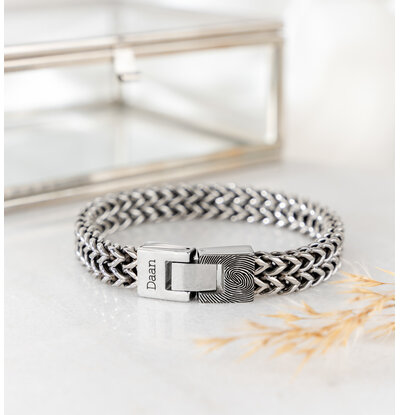 Gegraveerde sieraden Stainless Steel link bracelet with fingerprint and name
