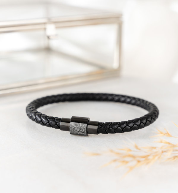 KAYA sieraden Bracelet Men with Fingerprint - Black Leather