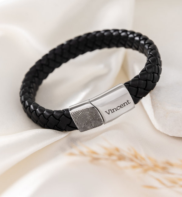 Gegraveerde sieraden Bracelet Men with Fingerprint and Name - Leather