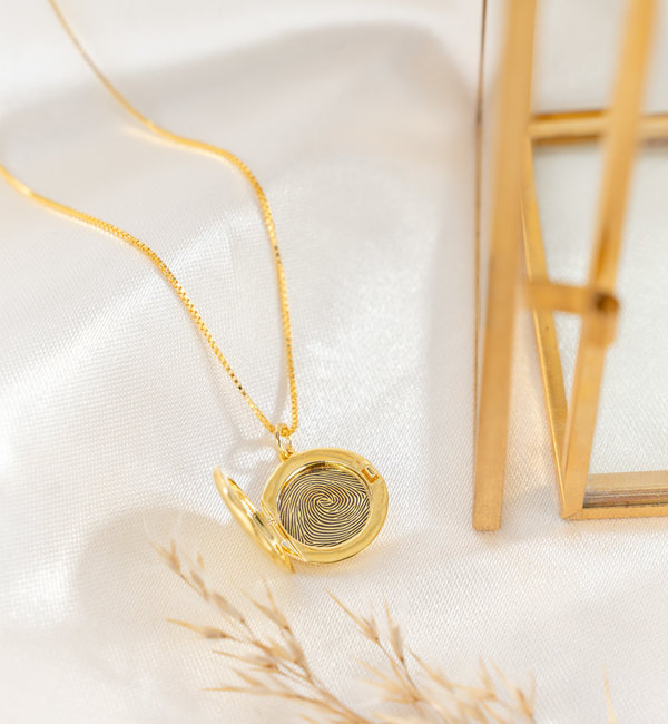 Gegraveerde sieraden Necklace Locket with Fingerprint 'Round'