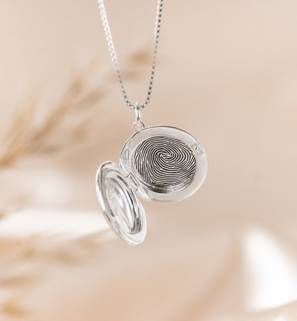 Gegraveerde sieraden Necklace Locket with Fingerprint 'Round'