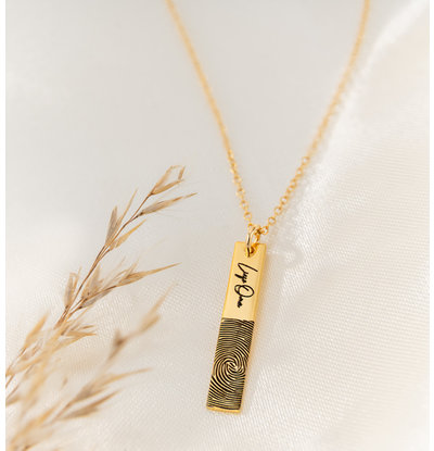 Gegraveerde sieraden Bar Necklace Fingerprint with Own Handwriting