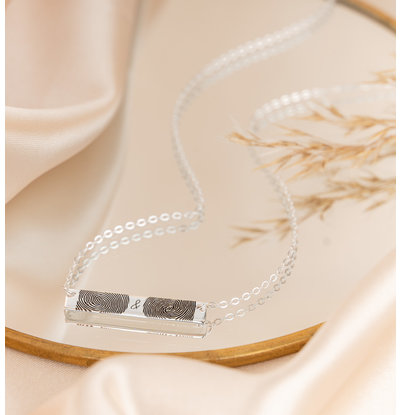 Gegraveerde sieraden Horizontale Bar Ketting Vingerafdrukken