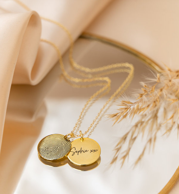 Gegraveerde sieraden Necklace with Fingerprint and Own Handwriting