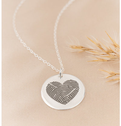 Gegraveerde sieraden Vingerafdruk Ketting 'Hart' 1 vingerafdruk