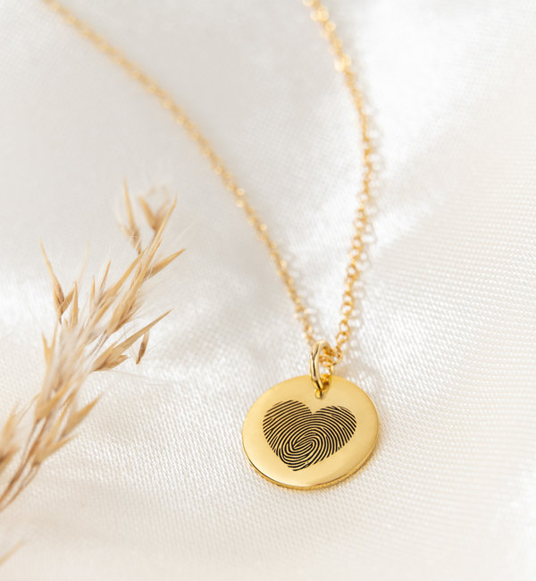 Gegraveerde sieraden Fingerprint Necklace 'Heart'