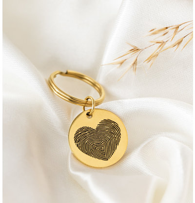 Gegraveerde sieraden Vingerafdruk Sleutelhanger Disc 'Hart'