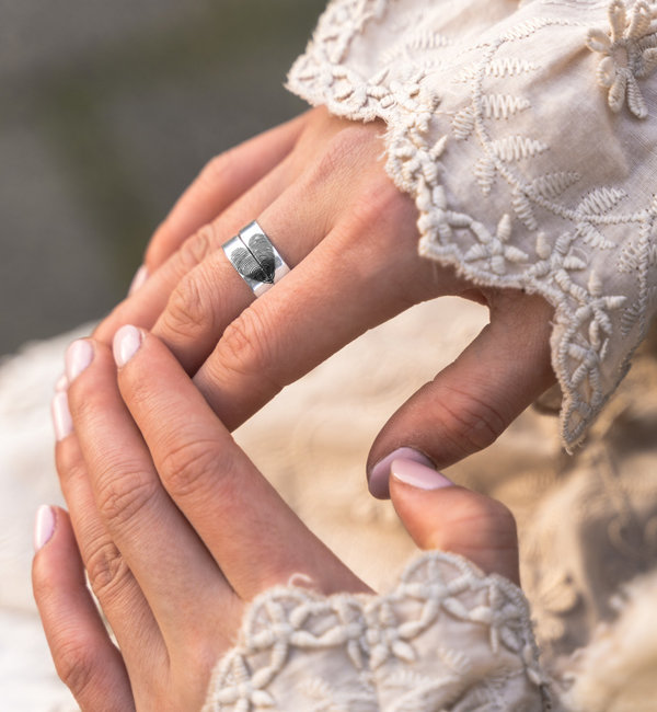 Gegraveerde sieraden Ringen Set Vingerafdrukken I Samen 1 hartje