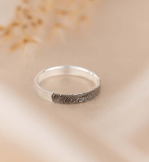 Gegraveerde sieraden Ring met Vingerafdruk - 3 mm - Zilver
