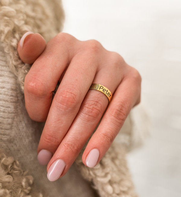 Gegraveerde sieraden Ring with Fingerprint and Name
