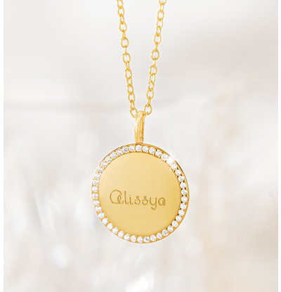 KAYA sieraden Pavé Necklace with Engraving I Zirconia stones
