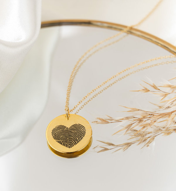 Gegraveerde sieraden Fingerprint Necklace 'Heart'