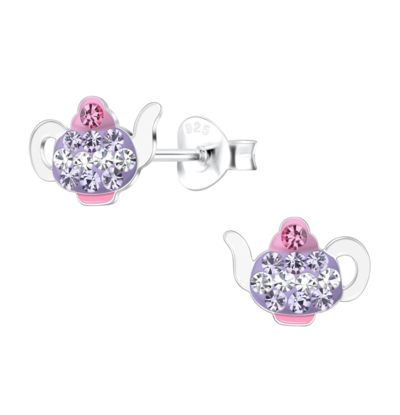 KAYA sieraden Silver children’s earrings ‘Teapot’ with crystals