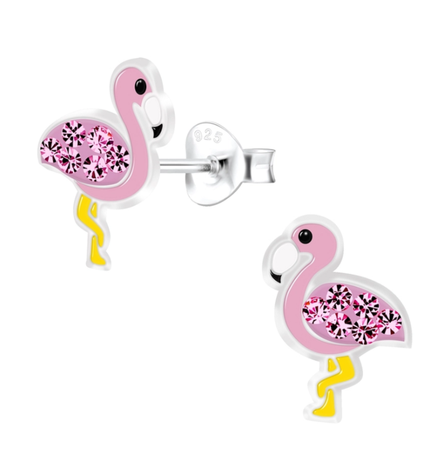 KAYA sieraden Kinderoorbellen 'Glitter Flamingo' met Kristallen