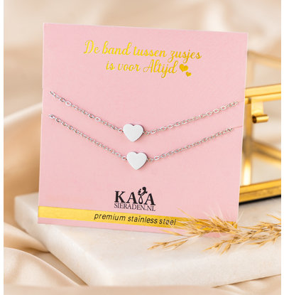 KAYA sieraden Zussen Armbanden Set 'Hartjes' | Stainless Steel